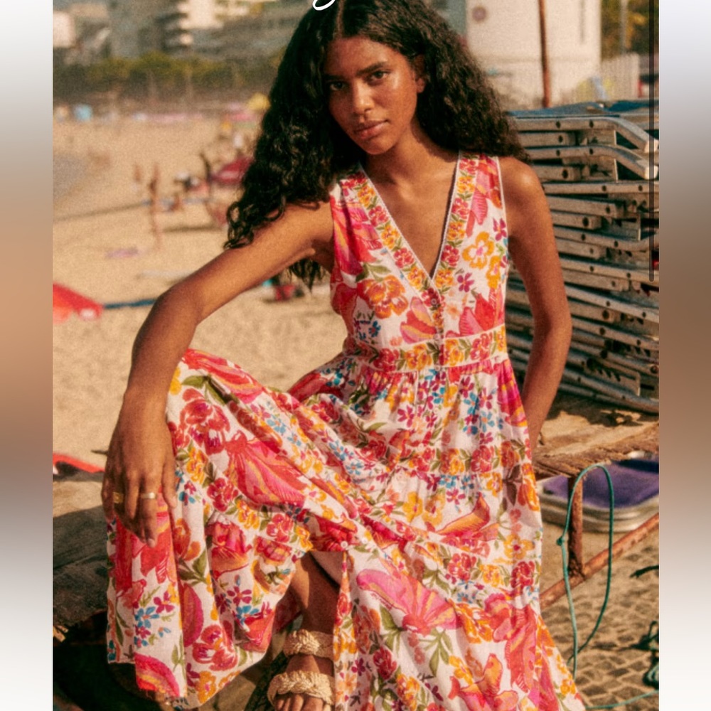 SÉZANE / FARM RIO spring bananas off white alamadee maxi dress - small